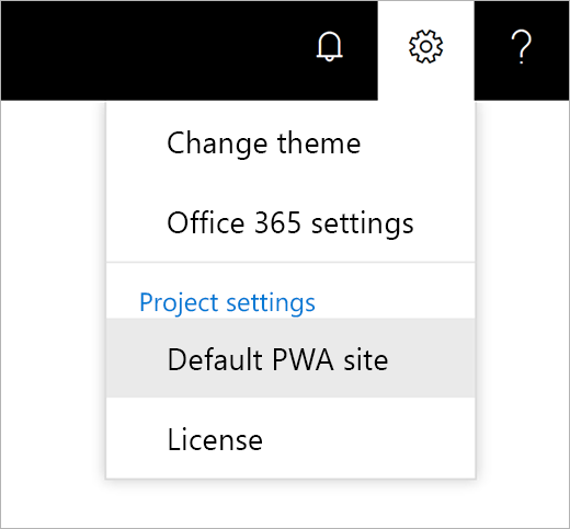 Screenshot of the settings gear icon menu with the pointer choosing Default PWA site