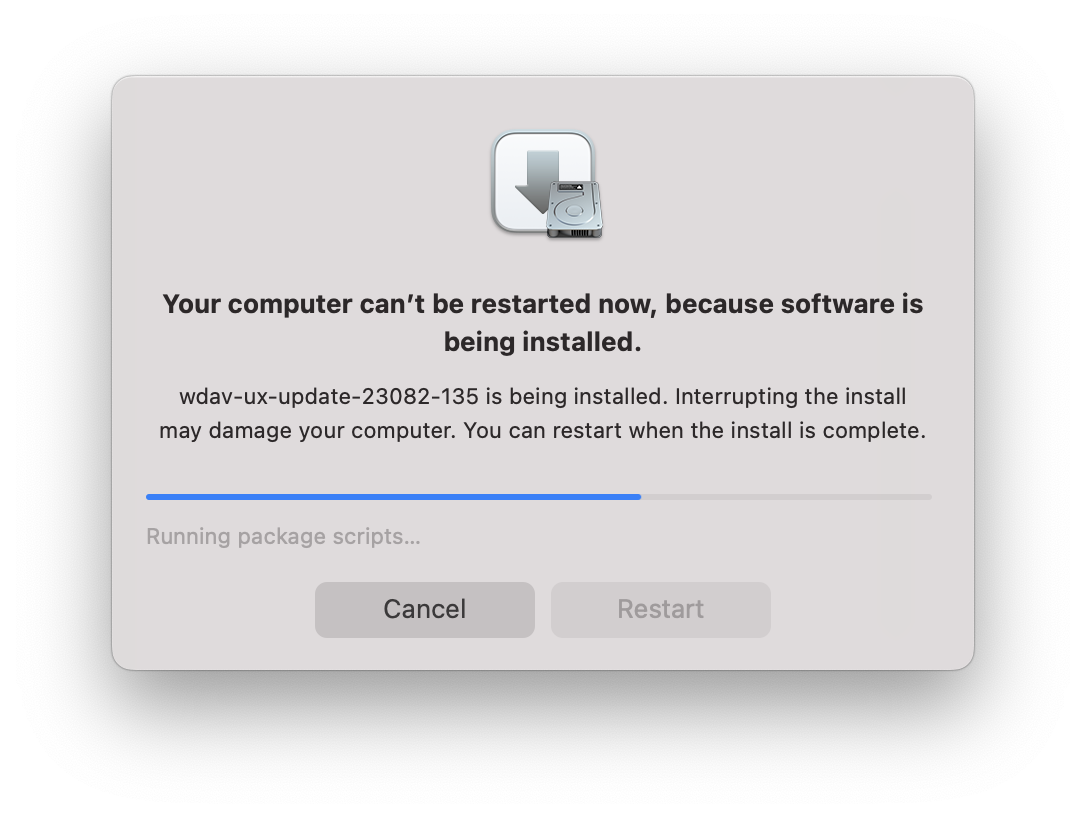 Screenshot of macOS unable to restart
