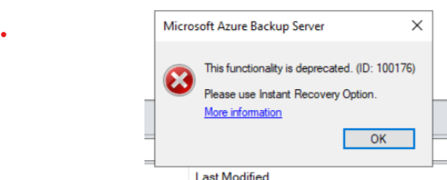 Dialog blocking item level recovery