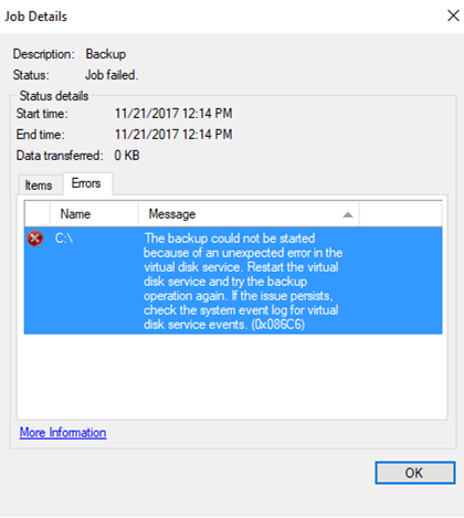 Job details error message