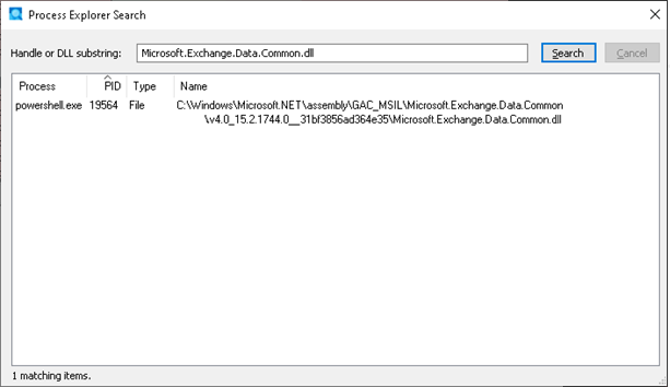Process Explorer Search screen