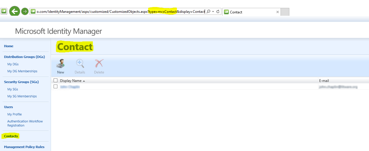 Contact objects page
