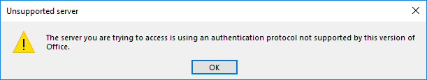 Screenshot of unsupported server error.