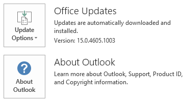 Screeenshot of the update options in Outlook.