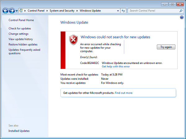 Error code 8024402c