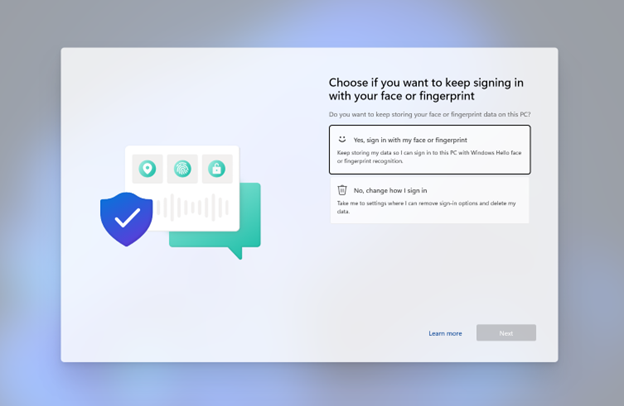 Choose if you want to keep signing in with your face or fingerprint