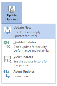The screenshot for Update Options