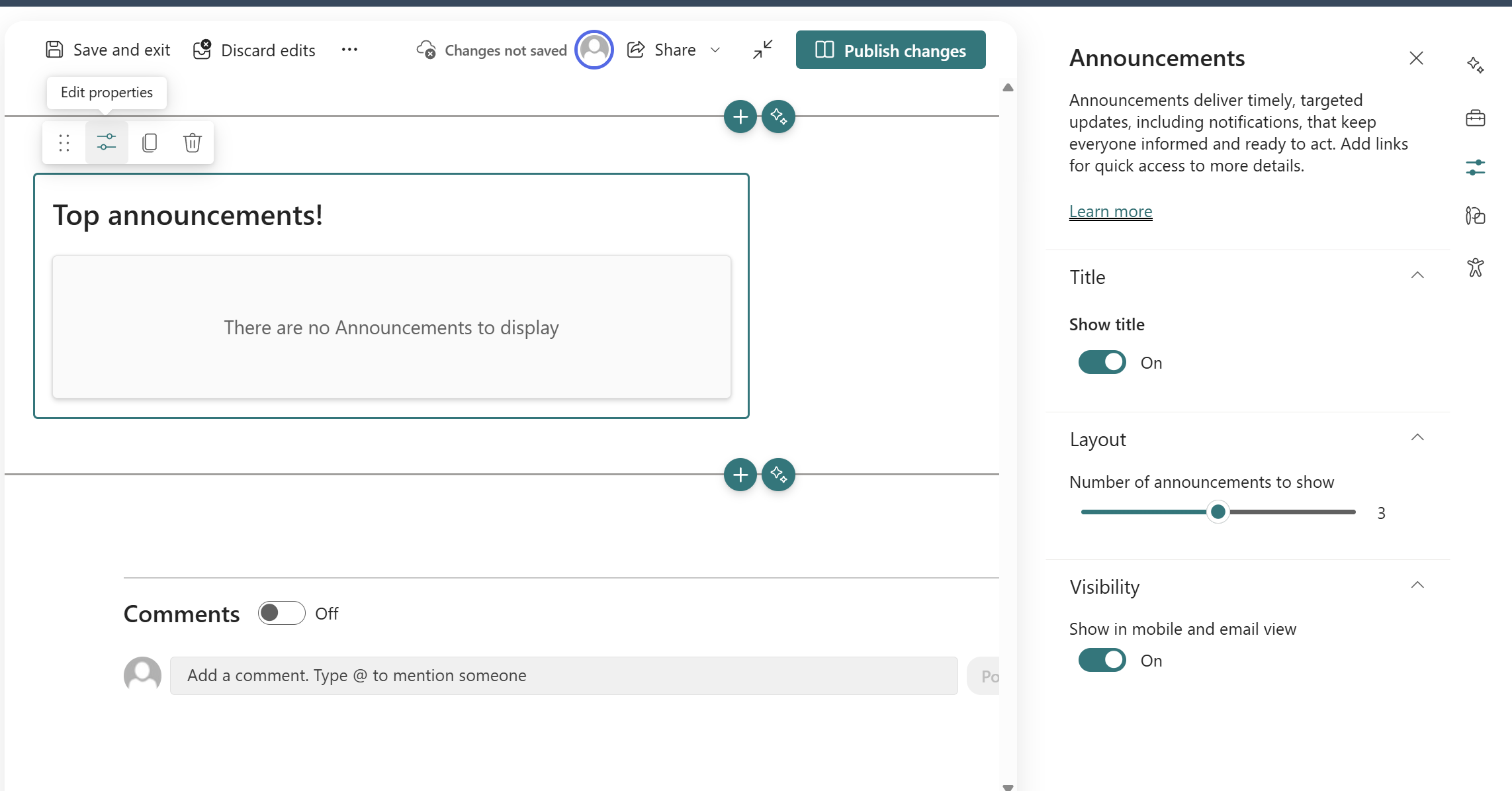 Announcements web part