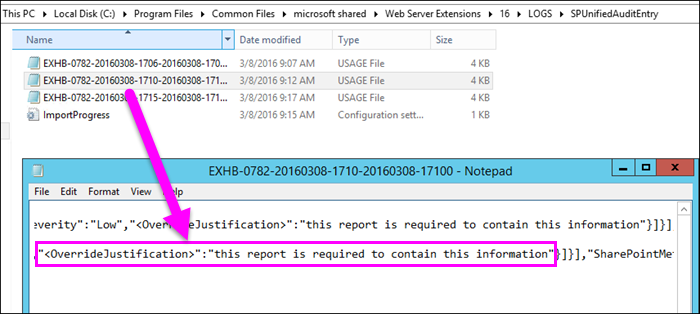 Reason for user override in usage log