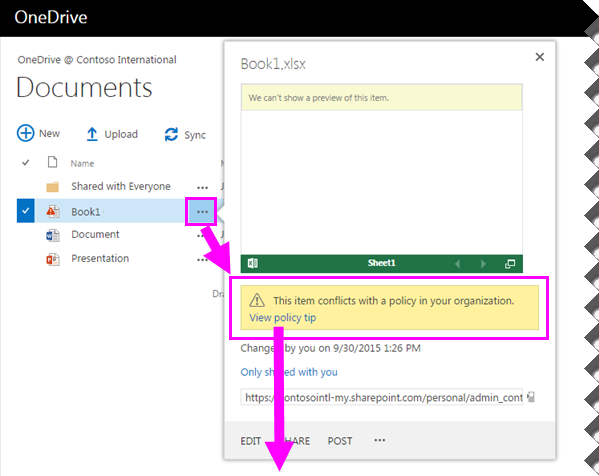 Policy tip for a document