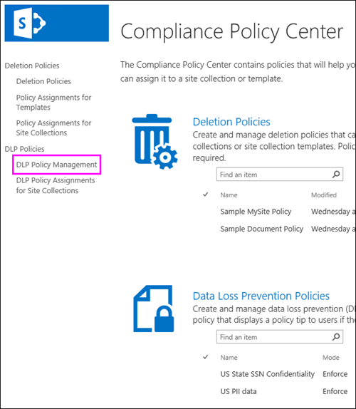 Policy Management option