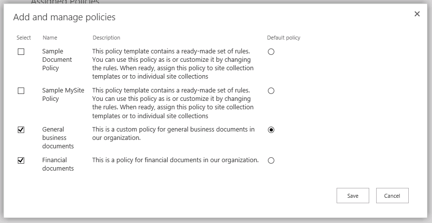 Add and manage policies page