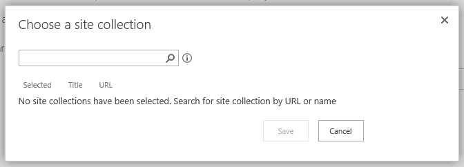 Choose a site collection dialog