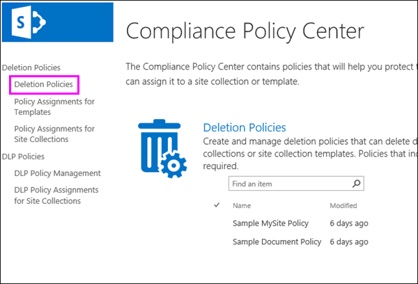 Deletion Policies link