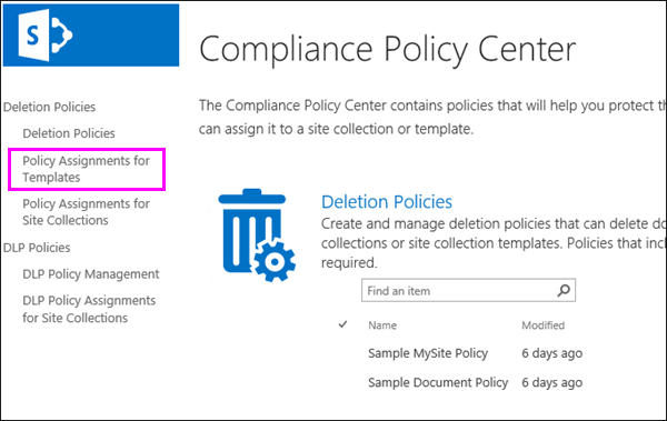 Policy Assignments for Templates link