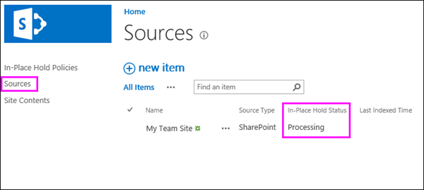 Item in Sources list shows status of Processing