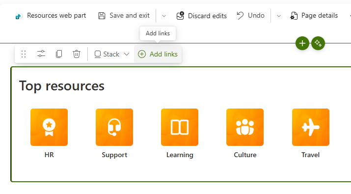Resource web part add link