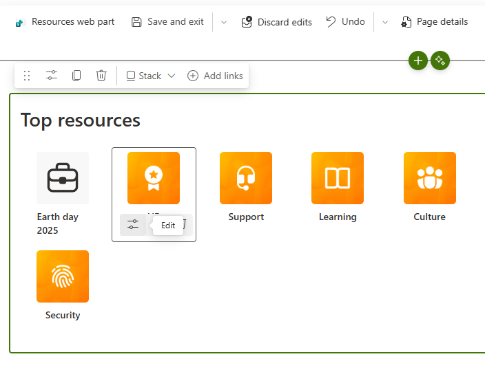 Resource web part edit link