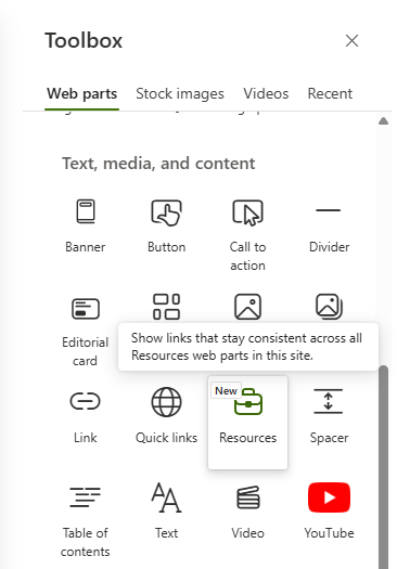 Resource web part in tool box
