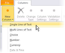 New Column button