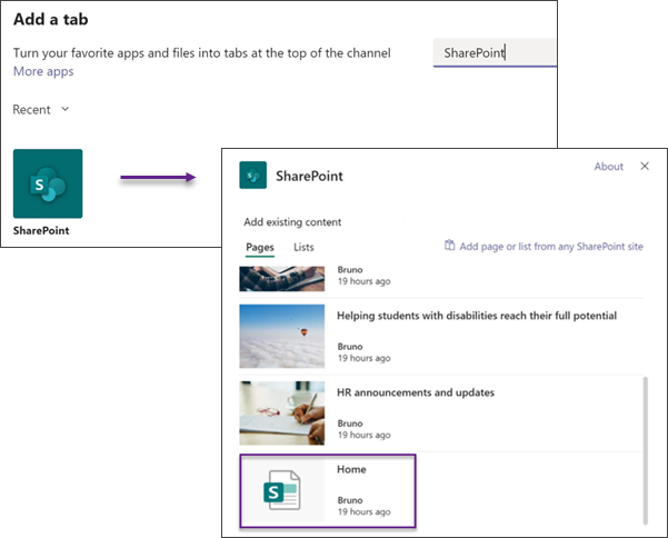 Add a home page to Teams