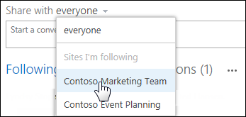 Post to a team site from the newsfeed on your personal site