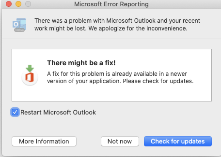 Microsoft error reporting window.
