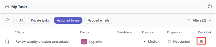 Example of an app-powered task in My Tasks in the Planner app in Teams