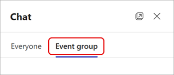 Screenshot of event group button at the top of the chat pane in a Teams event.