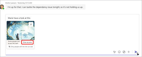 Screenshot of file access banner in a Teams message