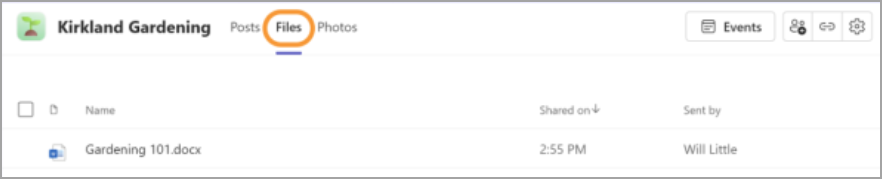 Screenshot showing a communitys Files tab open with shared files below.