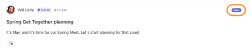 Screenshot highlighting the new badge on a new community post.