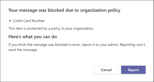 Dialog explaining why a message was blocked and cant be overridden