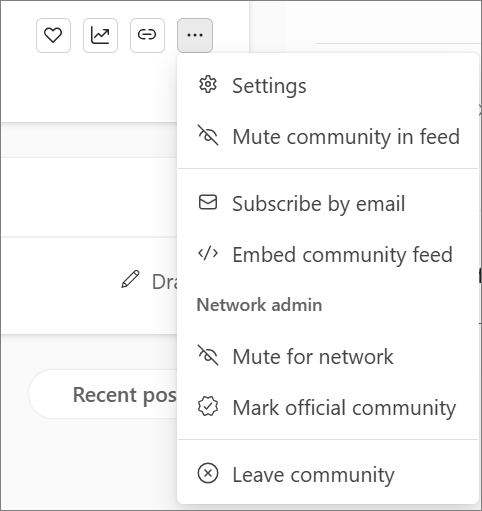 Screenshot that shows settings option shown under more menu on a community.