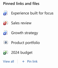 Screenshot of pinned links and files module on the right panel.