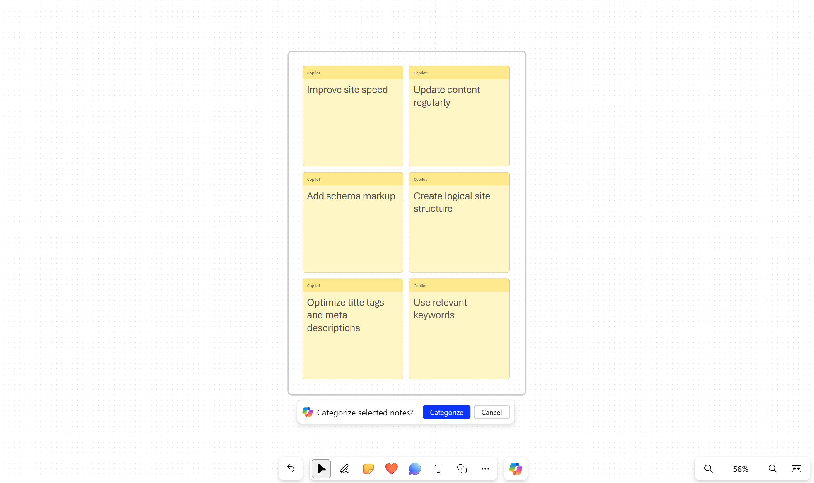 Screen of Categorize notes in view