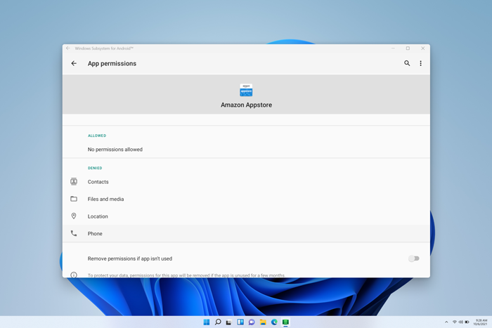 A screenshot of the app settings in the Windows Subsystem for Android Settings app.
