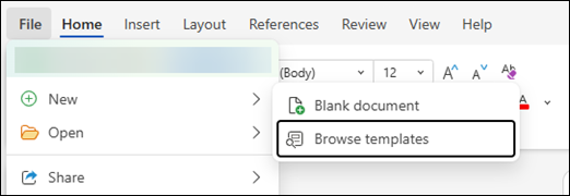 Browse for templates in Word for the web
