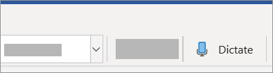 A picture of the Dictate button in the ribbon.