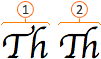 Image of two pairs of letters, capital T and lowercase H. The first pair is without ligature and the second pair has ligature.