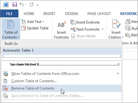 Remove Table of Contents