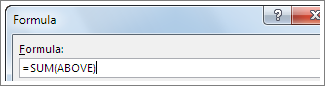 Sum formula in the formula box