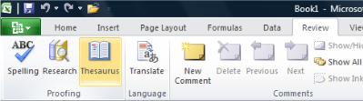 Excel Ribbon Review Tab Thesaurus