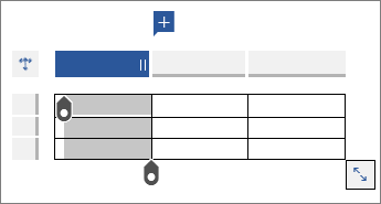 Touch-screen handles for resizing columns and rows