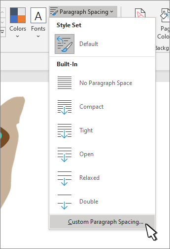 Custom paragraph spacing selected