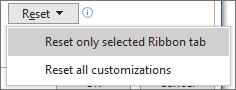 Choices for Resetting ribbon customizations