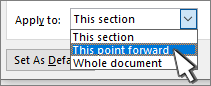 Page setup apply to this point forward