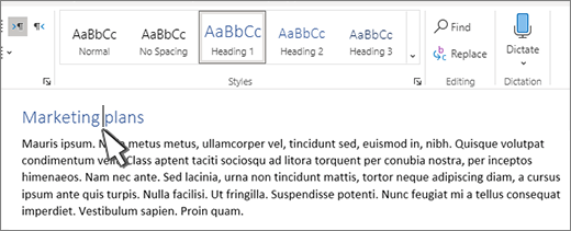 Selecting a heading style