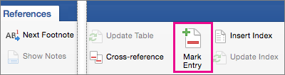 On the References tab, Mark Entry is highlighted