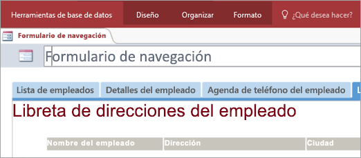 Fragmento de pantalla con formulario de navegación